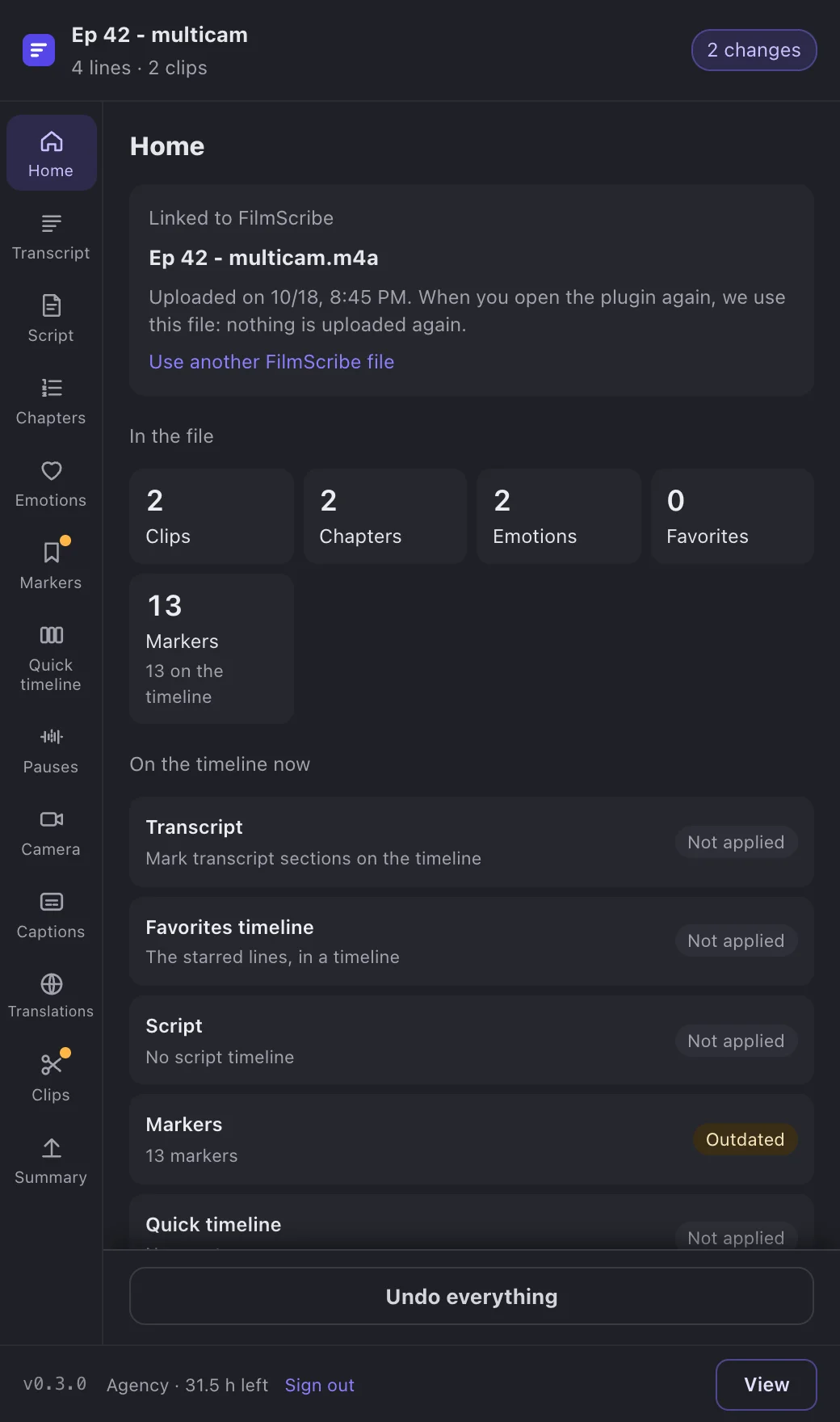 The home page showing outdated modules and the changes.