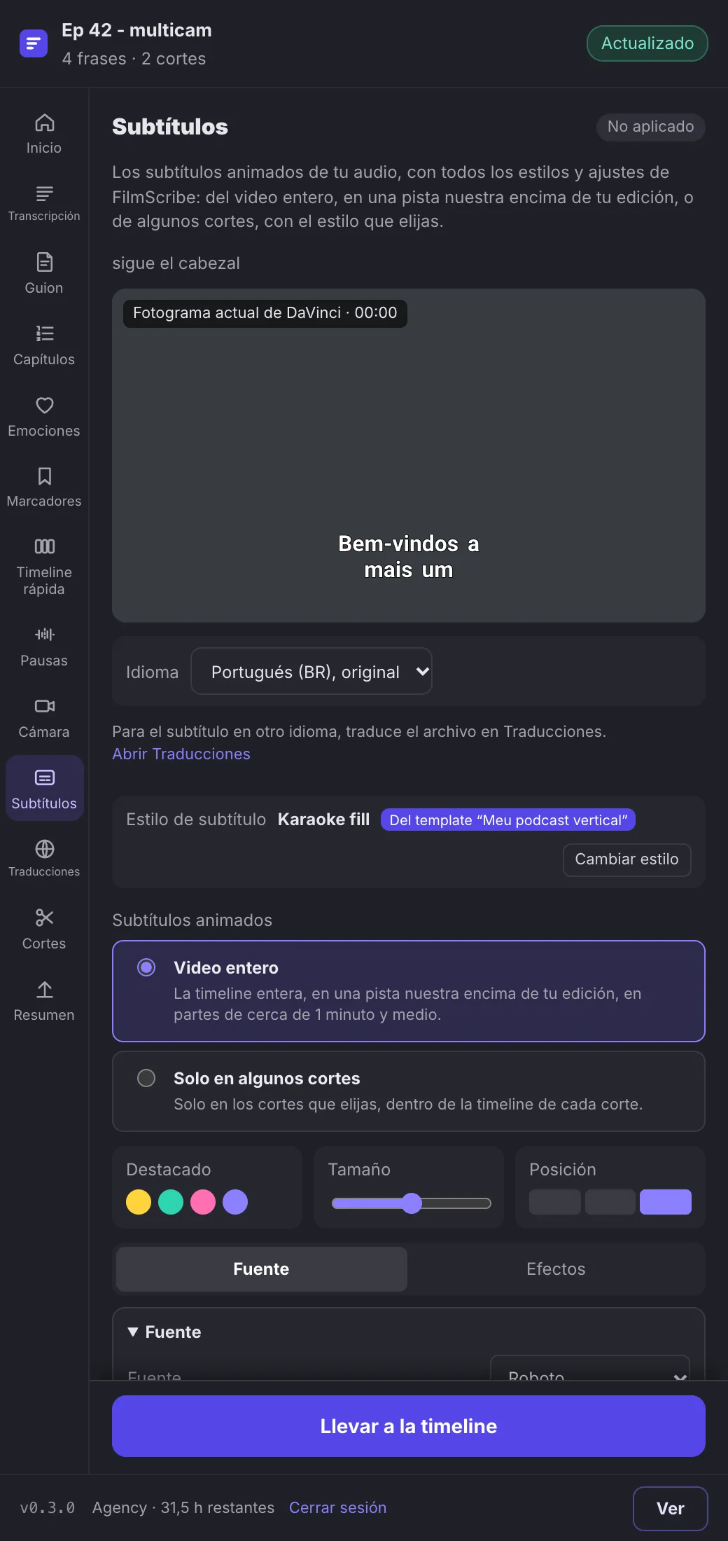 Subtítulos: el estilo de la app sobre el cuadro de DaVinci.